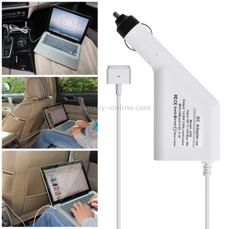 45W 14.85V 3.05A 5 Pin T Style MagSafe 2 Car Charger with 1 USB Port for Apple Macbook A1466 / A1436 / A1465 / A1435 / MD224 / MD231 / MD761 / MD711, Length: 1.7m(White) 45W 14.85V 3.05A 5 Pin T Style MagSafe 2 Car Charger with 1 USB Port for Apple Macbook A1466 / A1436 / A1465 / A1435 / MD224 / MD231 / MD761 / MD711, Length: 1.7m(White)