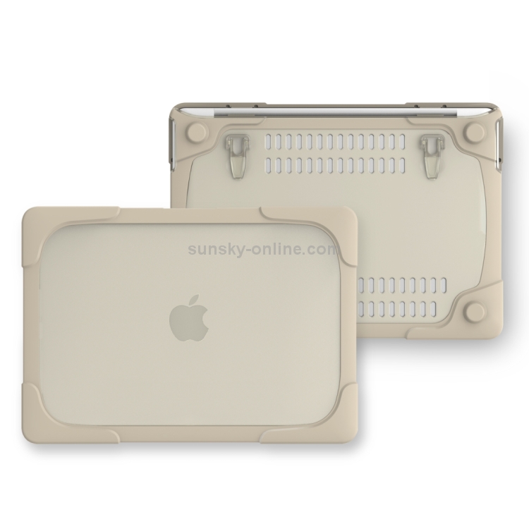 For Macbook Pro 13.3 inch (A1708) & with Touchbar (A1706) Laptop TPU + PC Folding Shockproof Protective Case with Holder(Khaki)