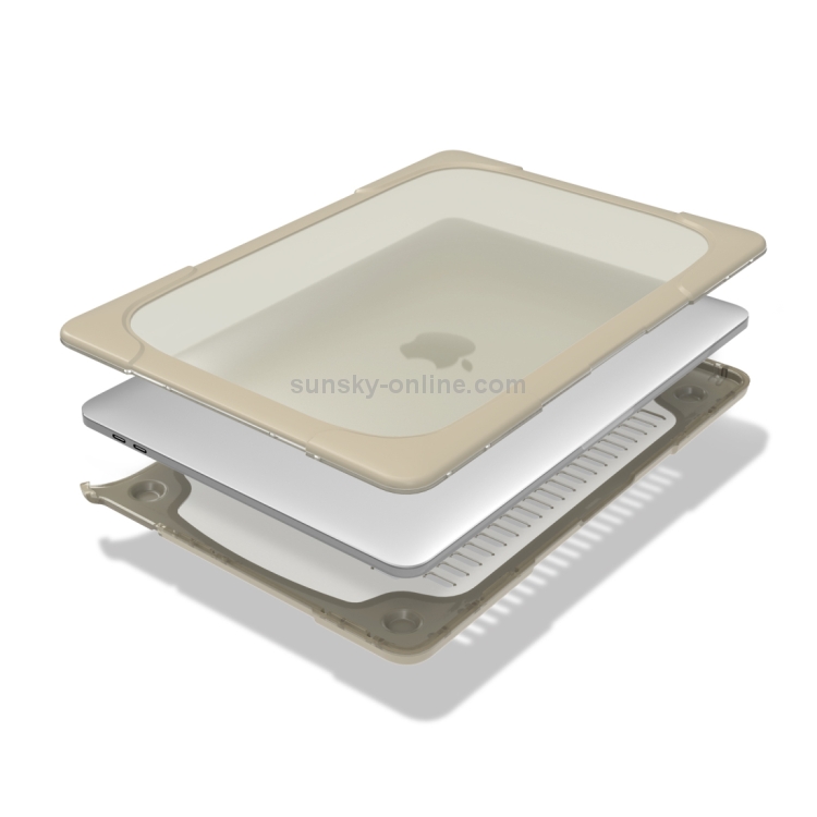 For Macbook Pro 13.3 inch (A1708) & with Touchbar (A1706) Laptop TPU + PC Folding Shockproof Protective Case with Holder(Khaki)