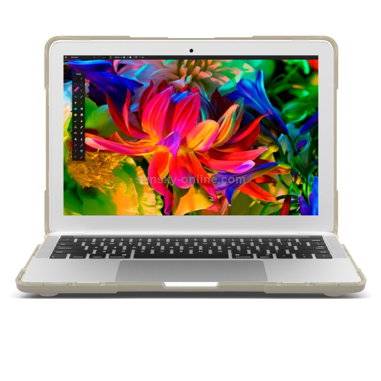 For Macbook Pro 13.3 inch (A1708) & with Touchbar (A1706) Laptop TPU + PC Folding Shockproof Protective Case with Holder(Khaki)