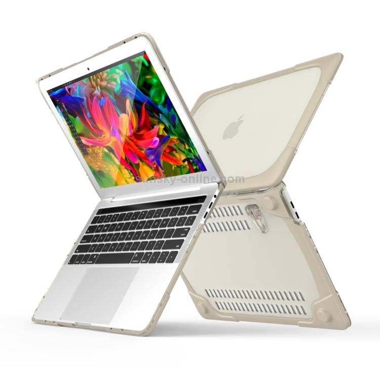 For Macbook Pro 13.3 inch (A1708) & with Touchbar (A1706) Laptop TPU + PC Folding Shockproof Protective Case with Holder(Khaki)