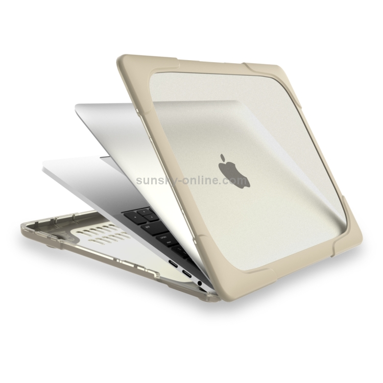 For Macbook Pro 13.3 inch (A1708) & with Touchbar (A1706) Laptop TPU + PC Folding Shockproof Protective Case with Holder(Khaki)