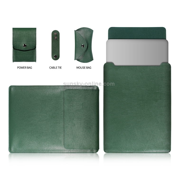 4 in 1 Laptop PU Leather Bag + Power Bag + Cable Tie + Mouse Bag for MacBook 13 inch (Green) 4 in 1 Laptop PU Leather Bag + Power Bag + Cable Tie + Mouse Bag for MacBook 13 inch (Green)