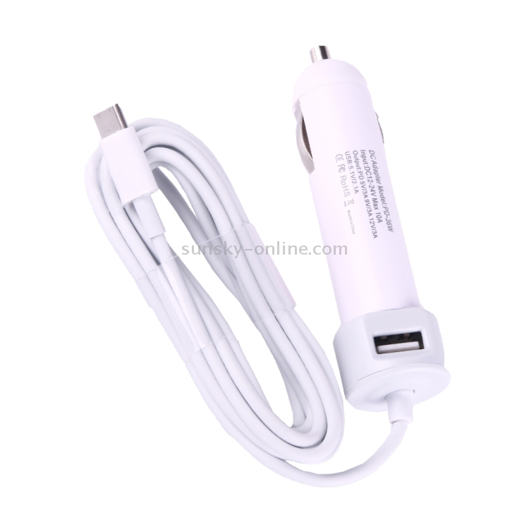 36W 5V 9V 12V 15V 3A DC USB-C / Type-C Car Adapter with 1 USB Port for Apple Macbook A1534, Length: 2m(White) 36W 5V 9V 12V 15V 3A DC USB-C / Type-C Car Adapter with 1 USB Port for Apple Macbook A1534, Length: 2m(White)