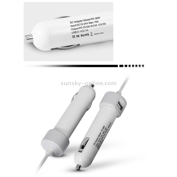 36W 5V 9V 12V 15V 3A DC USB-C / Type-C Car Adapter with 1 USB Port for Apple Macbook A1534, Length: 2m(White) 36W 5V 9V 12V 15V 3A DC USB-C / Type-C Car Adapter with 1 USB Port for Apple Macbook A1534, Length: 2m(White)
