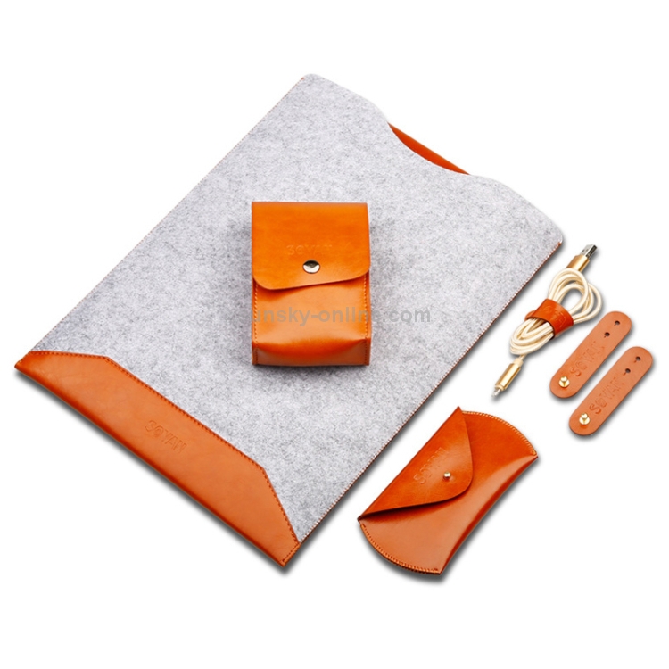 4 in 1 Laptop Crazy Horse Texture Fur Felt Inner Bag + Power Bag + Mouse Storage Bag + 3 Earphone Cable Winders for MacBook 15.4 inch (2016 - 2017) (Light Brown) 4 in 1 Laptop Crazy Horse Texture Fur Felt Inner Bag + Power Bag + Mouse Storage Bag + 3 Earphone Cable Winders for MacBook 15.4 inch (2016 - 2017) (Light Brown)