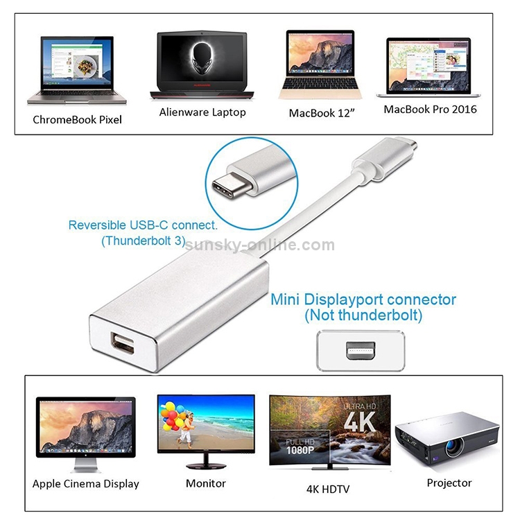 USB-C / Type-C 3.1 Male to Mini DP Female HD Converter, Length: 12cm(Silver) USB-C / Type-C 3.1 Male to Mini DP Female HD Converter, Length: 12cm(Silver)