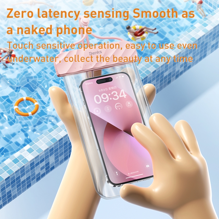 Benks FS03 Transparent IPX8 Waterproof Swimming Cell Phone Bag(Pink) - B4