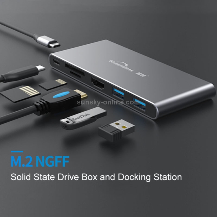 Blueendless 6 en 1 multifunción Type-C / USB-C HUB Expansion Dock M.2 NGFF Unidad de estado sólido - 6