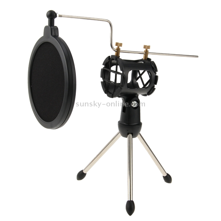 Mini soporte de trípode de micrófono de escritorio ajustable universal con cubierta de parabrisas para micrófono de 21-35 cm de diámetro - 1