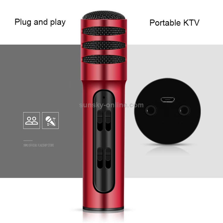 BGN-C7 Micrófono de condensador Doble teléfono móvil Karaoke Micrófono para cantar en vivo Tarjeta de sonido incorporada (rojo) - 3