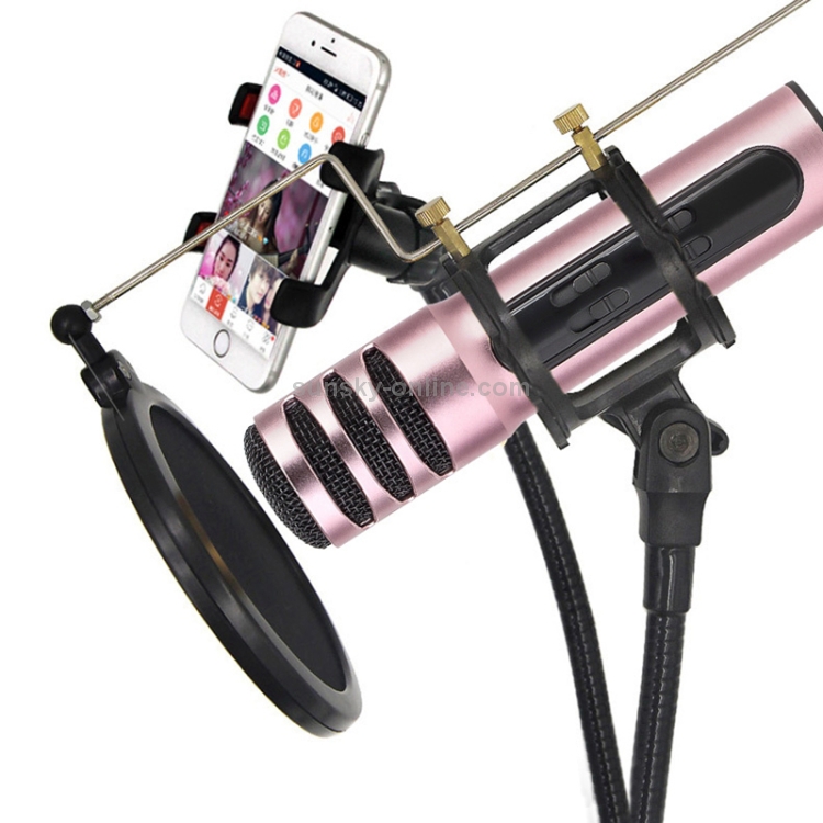 BGN-C7 Micrófono de condensador Doble teléfono móvil Karaoke Micrófono para cantar en vivo Tarjeta de sonido incorporada (rojo) - 6