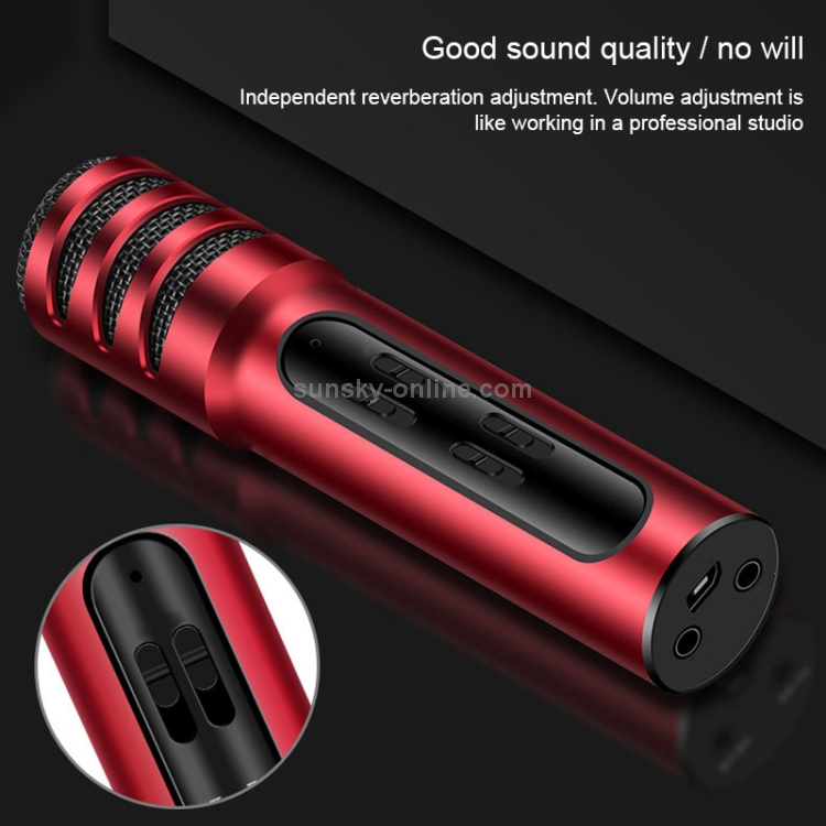 BGN-C7 Micrófono de condensador Doble teléfono móvil Karaoke Micrófono para cantar en vivo Tarjeta de sonido incorporada (rojo) - 8