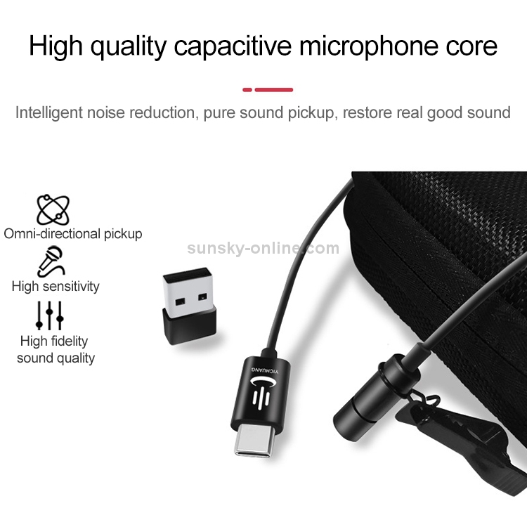 YICHUANG YC-VM30 USB-C / Type-C Micrófono de grabación Lavalier de modo dual, Longitud del cable: 6 m - 7