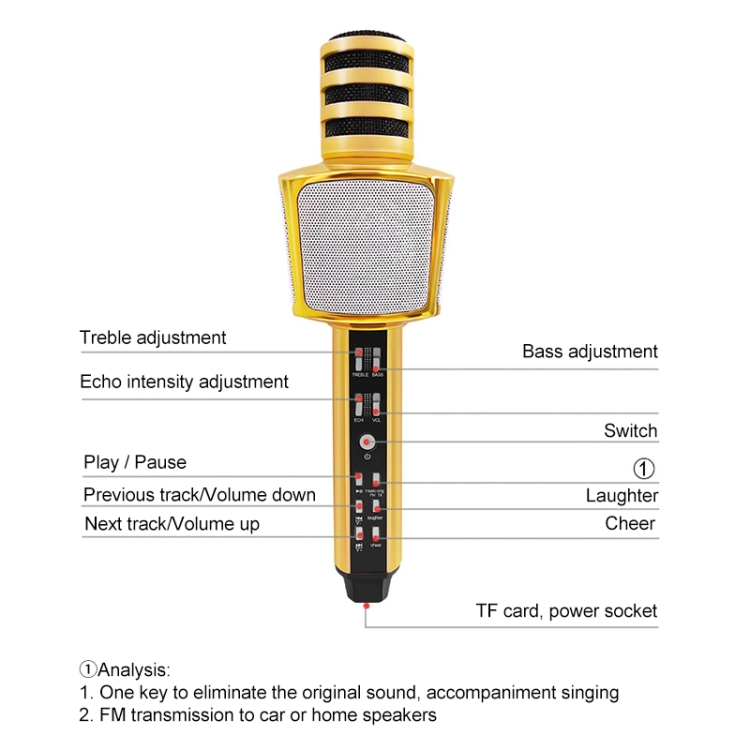 SD17 Teléfono Karaoke Micrófono inalámbrico Bluetooth (Oro) - B2