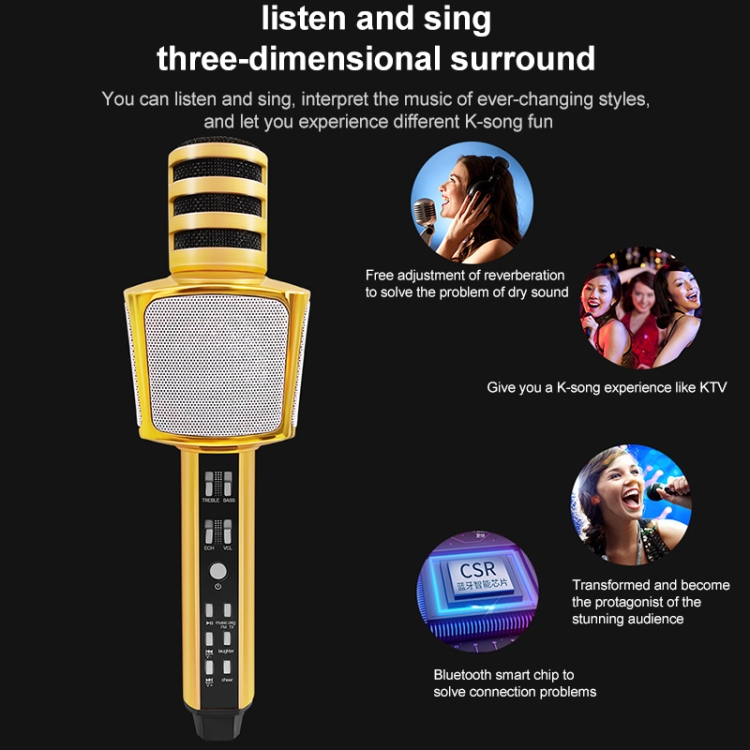 SD17 Teléfono Karaoke Micrófono inalámbrico Bluetooth (Oro) - B6