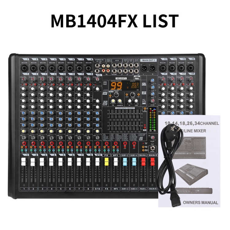 XTUGA B1404FX Mélangeur audio Bluetooth 14 canaux Contrôleur DJ numérique  Console de mixage sonore (prise britannique)