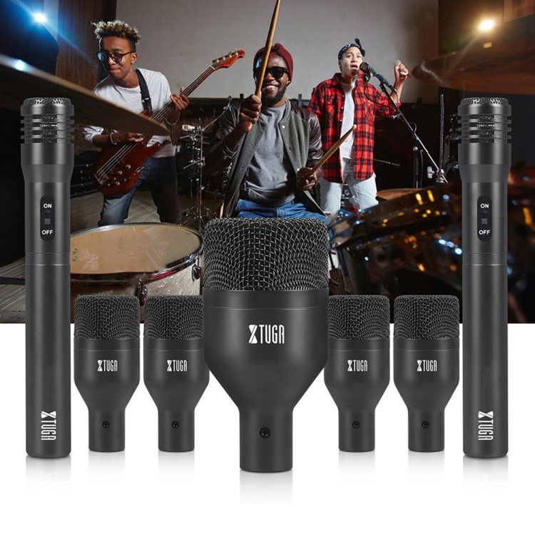XTUGA DI7 Kit de micrófono de tambor dinámico con cable de 7 piezas Kick Bass Tom/Snare Cymbals Juego de micrófono con cables XLR - 9