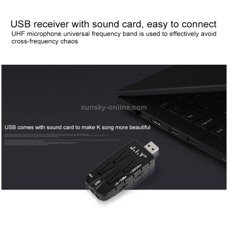 J.I.Y 2 en 1 k Micrófonos inalámbricos de canción para PC de TV con tarjeta de audio Receptor USB (Negro) - 4