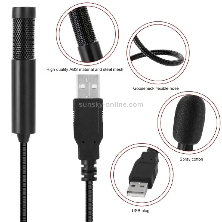 Yanmai SF-558 Mini micrófono de grabación de condensador estéreo de estudio USB profesional, longitud del cable: 15 cm (negro) - 3