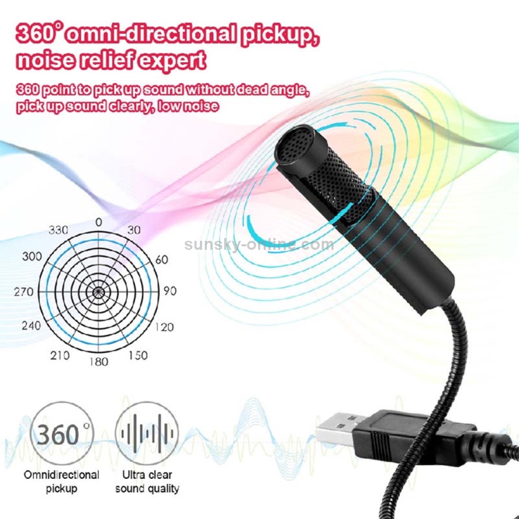 Yanmai SF-558 Mini micrófono de grabación de condensador estéreo de estudio USB profesional, longitud del cable: 15 cm (negro) - 4