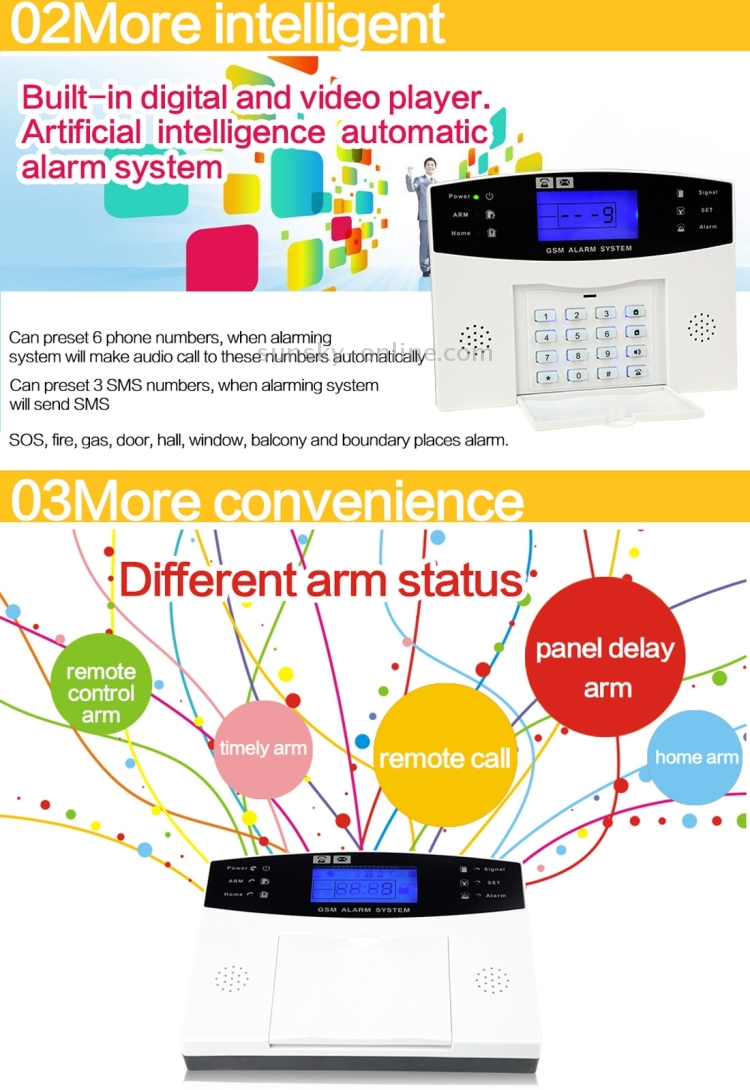 YA-500-GSM-27 Комплект 12 в 1 Беспроводная 315/433 МГц GSM SMS система  охранной сигнализации для дома с ЖК-экраном