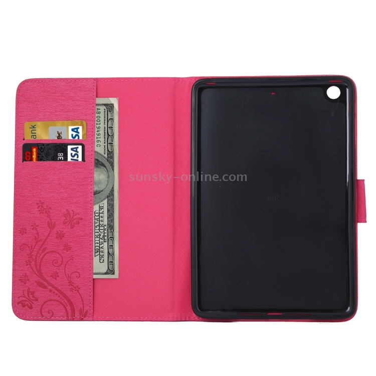 For iPad mini 3 Pressed Flowers Butterfly Pattern Horizontal Flip PU Leather Case with Magnetic Buckle & Holder & Card Slots & Wallet(Magenta) For iPad mini 3 Pressed Flowers Butterfly Pattern Horizontal Flip PU Leather Case with Magnetic Buckle & Holder & Card Slots & Wallet(Magenta)