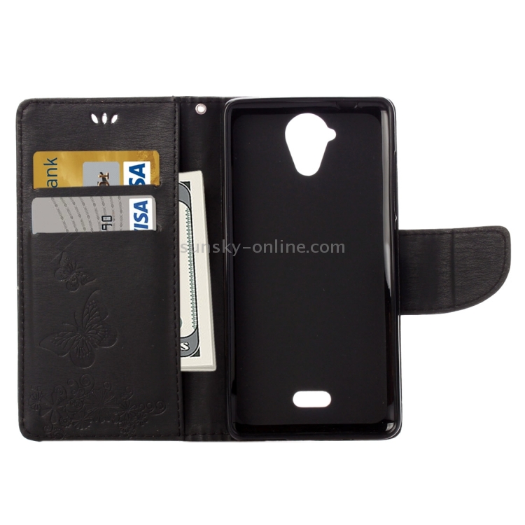 Étui En Cuir Flip Pour Wiko U Feel Lite - Motif Fleurs Pressées Papillon - Porte-Cartes, Porte-Monnaie Intégré - Fermeture Magnétique - 7
