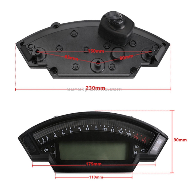 Speedpark Motorrad LCD TFT Digital Tachometer 14000 U / min 6 Gang  Hintergrundbeleuchtung Motorrad Kilometerzähler für 1,2,4 Zylinder Meter