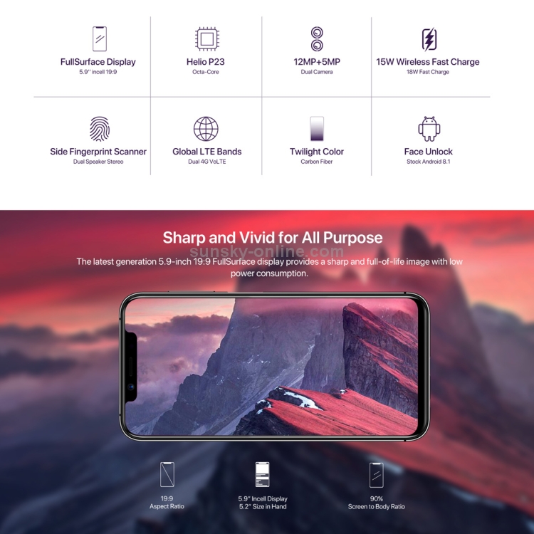 SmartPhone Umidigi One 5.9 HD+ MediaTek Helio P23 4Go 32Go Andriod
