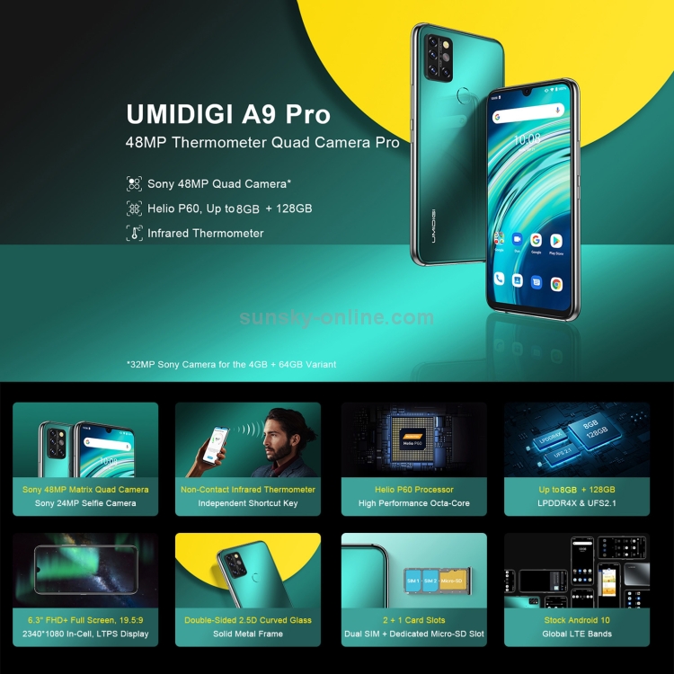 香港仓] UMIDIGI A9 Pro, 8GB+128GB 后置四摄, 红外测温仪6.3英寸安卓