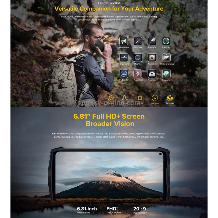 [HK Warehouse] Ulefone Armor 13 Rugged Phone, Infrared Distance Measure, 8GB+256GB, Quad Back Cameras, IP68/IP69K Waterproof Dustproof Shockproof, Face ID & Fingerprint Identification, 13200mAh Battery, 6.81 inch Android 11 MTK Helio G95 Octa Core up to 2.05GHz, Network: 4G, OTG, NFC(Black) - 15