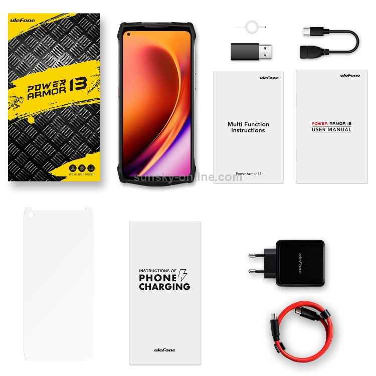 [HK Warehouse] Ulefone Armor 13 Rugged Phone, Infrared Distance Measure, 8GB+256GB, Quad Back Cameras, IP68/IP69K Waterproof Dustproof Shockproof, Face ID & Fingerprint Identification, 13200mAh Battery, 6.81 inch Android 11 MTK Helio G95 Octa Core up to 2.05GHz, Network: 4G, OTG, NFC(Black) - 8