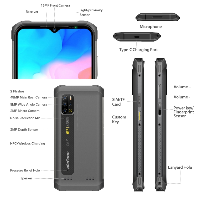[HK Warehouse] Ulefone Armor 12 5G Rugged Phone, 8GB+128GB, Quad Back Cameras, IP68/IP69K Waterproof Dustproof Shockproof, Face ID & Side Fingerprint Identification, 5180mAh Battery, 6.52 inch Android 11 MTK6833 Dimensity 700 Octa Core up to 2.2GHz, Network: 5G, OTG, NFC, Support Wireless Charging(Black) - 4