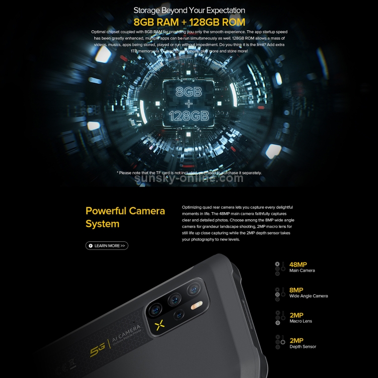 [HK Warehouse] Ulefone Armor 12 5G Rugged Phone, 8GB+128GB, Quad Back Cameras, IP68/IP69K Waterproof Dustproof Shockproof, Face ID & Side Fingerprint Identification, 5180mAh Battery, 6.52 inch Android 11 MTK6833 Dimensity 700 Octa Core up to 2.2GHz, Network: 5G, OTG, NFC, Support Wireless Charging(Black) - B9