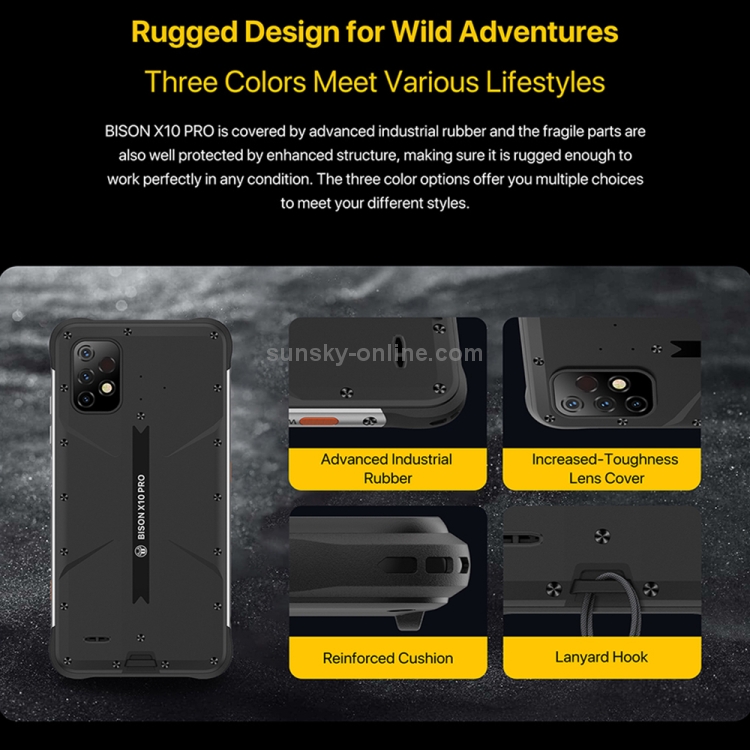 [HK Warehouse] UMIDIGI BISON X10 Pro Rugged Phone, Non-contact Infrared Thermometer, 4GB+128GB, IP68/IP69K Waterproof Dustproof Shockproof, Triple Back Cameras, 6150mAh Battery, Side Fingerprint Identification, 6.53 inch Android 11 MTK Helio P60 Octa Core up to 2.0GHz, OTG, NFC, PTT/SOS, Network: 4G(Black) - 2