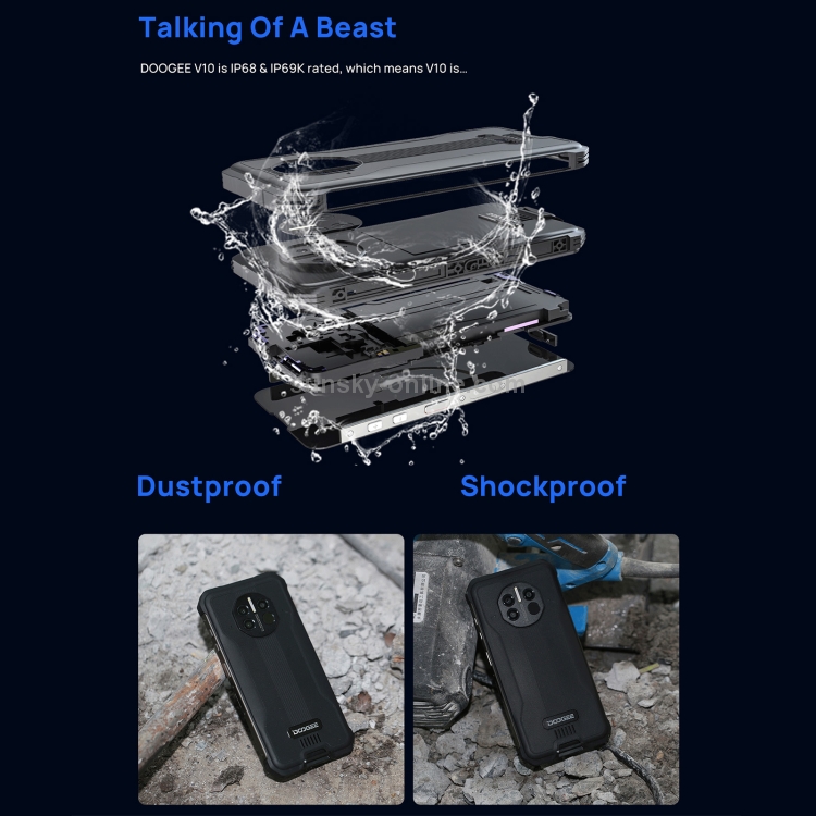 [HK Warehouse] DOOGEE V10 5G Rugged Phone, Non-contact Infrared Thermometer, 8GB+128GB, IP68/IP69K Waterproof Dustproof Shockproof, MIL-STD-810G, 8500mAh Battery, Triple Back Cameras, Side Fingerprint Identification, 6.39 inch Android 11.0 Dimensity 700 Octa Core up to 2.2GHz, Network: 5G, NFC, OTG, Wireless Charging Function(Red) - B18