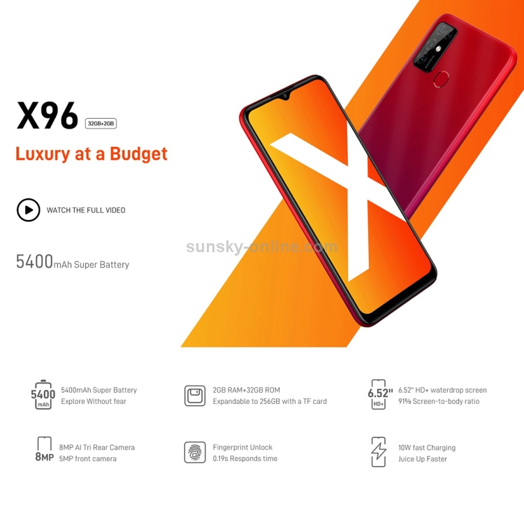 [HK Warehouse] DOOGEE X96, 2GB+32GB, Quad Back Cameras, 5400mAh Battery,  Face ID& Fingerprint Identification, 6.52 inch Android 11 GO SC9863A Octa-Core 28nm up to 1.6GHz, Network: 4G, Dual SIM(Blue) - B1