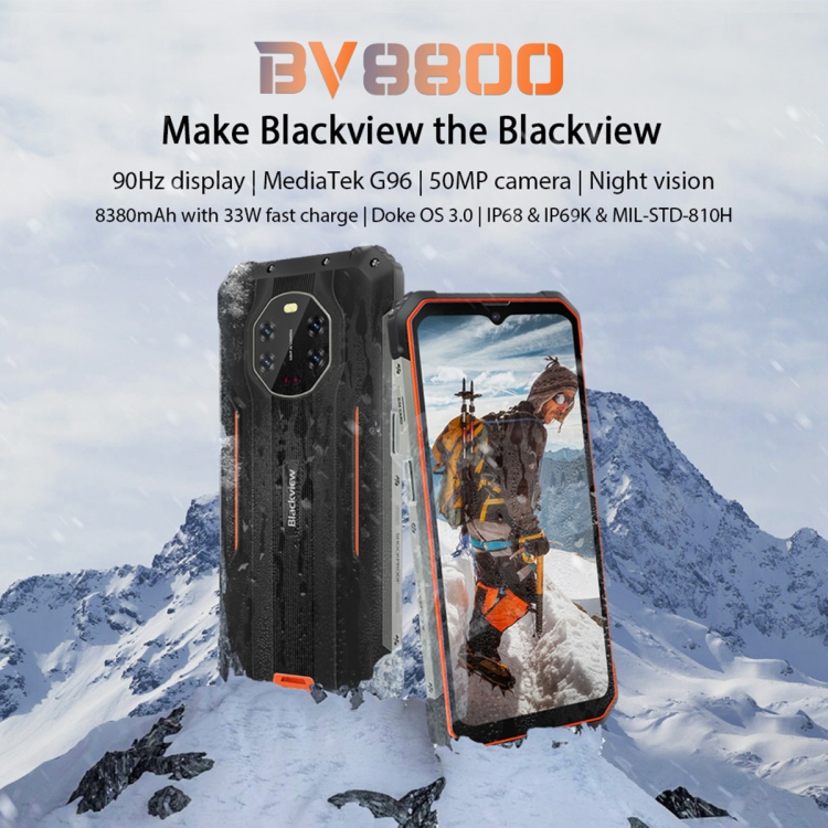 [HK Warehouse] Blackview BV8800 Rugged Phone, IR Night Vision Camera, 8GB+128GB, Triple Back Cameras, IP68/IP69K/MIL-STD-810G Waterproof Dustproof Shockproof, 8380mAh Battery,  6.58 inch Android 11.0 MTK6781 Helio G96 Octa Core up to 2.05GHz, OTG, NFC,Network: 4G(Orange) - B1