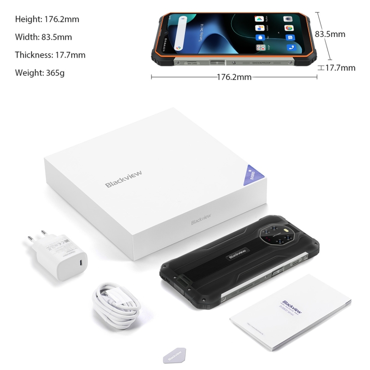 [HK Warehouse] Blackview BV8800 Rugged Phone, IR Night Vision Camera, 8GB+128GB, Triple Back Cameras, IP68/IP69K/MIL-STD-810G Waterproof Dustproof Shockproof, 8380mAh Battery,  6.58 inch Android 11.0 MTK6781 Helio G96 Octa Core up to 2.05GHz, OTG, NFC,Network: 4G(Orange) - B19