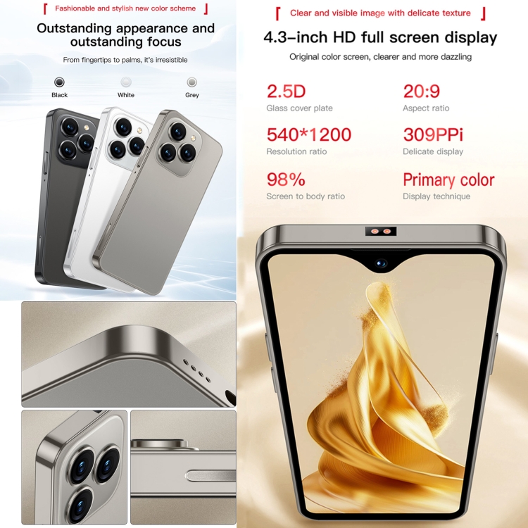 スマートフォン本体 SOYES XS18 ProMax SOYES XS18 Pro Max Mini 4G 4.3インチ 2GB 16GB 13MPカメラ顔