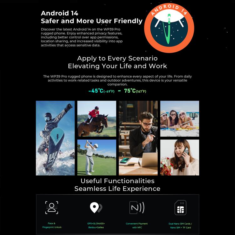 [HK Warehouse] Oukitel WP39 Pro 5G Rugged Phone, 12GB+512GB, Night Vision, Fingerprint Identification, 6.6 inch Android 14 MediaTek Dimensity 6300 Octa Core, NFC, OTG, Network: 5G (Grey) - B10