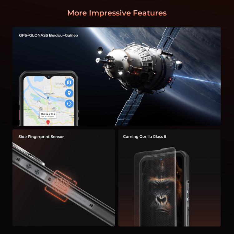 [Kho HK] Điện thoại Oukitel WP55 Pro 5G bền bỉ, 16GB + 512GB, Camera 108MP, Nhận dạng vân tay, 6,6 inch Android 15 MediaTek Dimensity 7025 Octa Core, NFC, OTG, Mạng: 5G (Đen) - B10