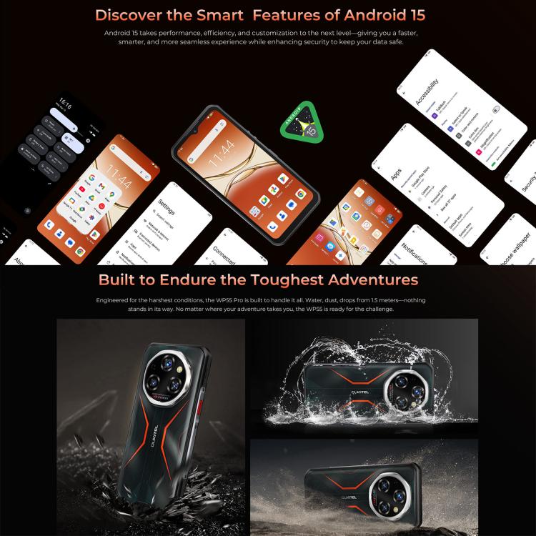 [Kho HK] Điện thoại Oukitel WP55 Pro 5G bền bỉ, 16GB + 512GB, Camera 108MP, Nhận dạng vân tay, 6,6 inch Android 15 MediaTek Dimensity 7025 Octa Core, NFC, OTG, Mạng: 5G (Đen) - B7