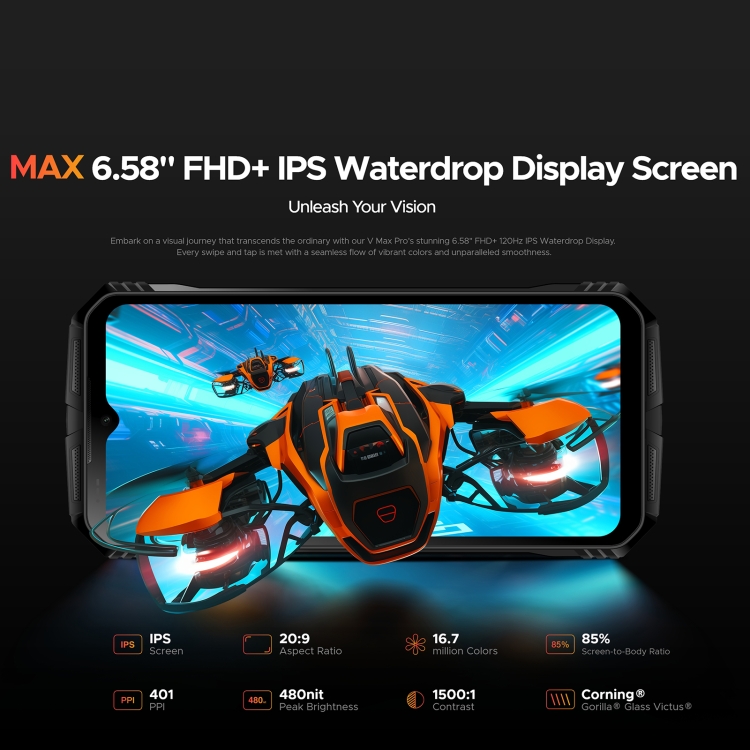 [HK Warehouse] DOOGEE V Max Pro Rugged Phone, 12GB+512GB, 6.58 inch Android 14 Dimensity 7050 Octa Core 2.6GHz, Network: 5G, OTG, NFC (Grey) - B11