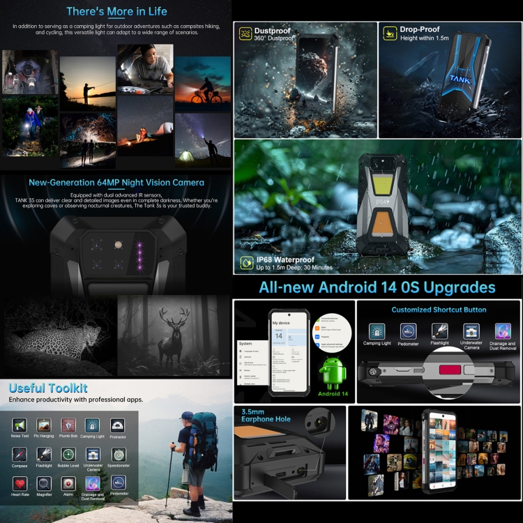 [HK Warehouse] Unihertz 8849 Tank 3S Night Vision Projector Rugged Smartphone 12GB+256GB Android 14 6.79 inch Dimensity 8200 Octa Core Network: 5G (Black) - 5
