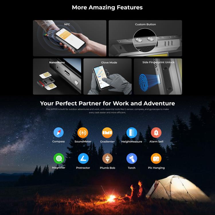 [HK Warehouse] Oukitel WP100 Laser Rangefinder Rugged Phone, 12GB+512GB, 200MP Camera, Fingerprint Identification, 6.8 inch Android 14 MediaTek Dimensity 7300 Octa Core, NFC, OTG, Network: 5G (Black)