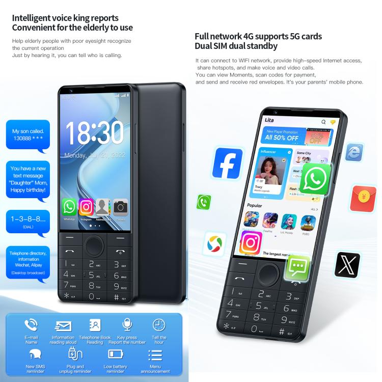 DOOV R70 Keypad Phone, 6GB+128GB, 4 inch Android 13 Mediatek MT6765 ...