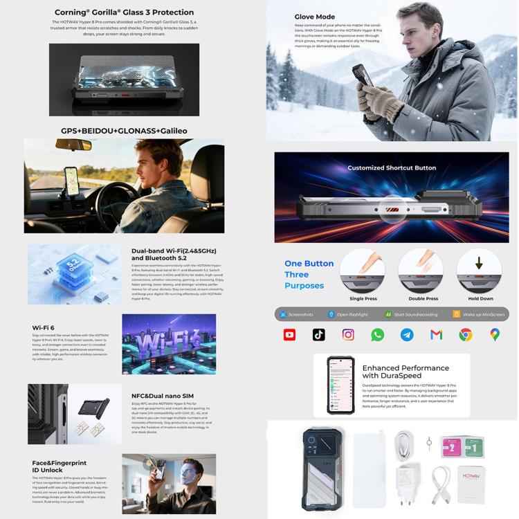 [HK Warehouse] HOTWAV Hyper 8 Pro Rugged Phone, 12GB+512GB, 6.8 inch Android 15 MediaTek MT8791 Dimensity 7050 Octa Core, Network: 5G, OTG, NFC (Black)