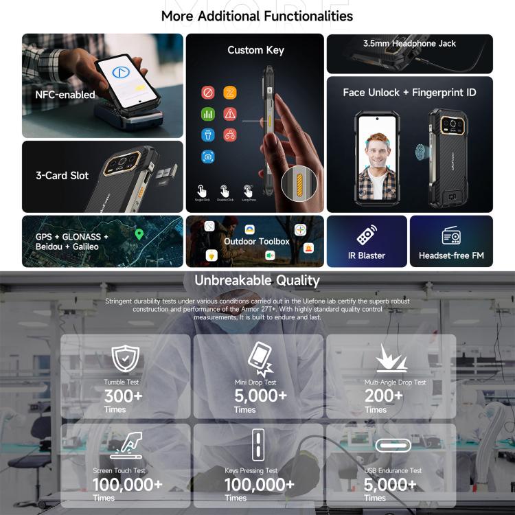 [HK Warehouse] Ulefone Armor 27T+ Rugged Phone, 12GB+256GB, Thermal Imager, Night Vision, 10600mAh, 6.78 inch Android 15 MediaTek Helio G99 Octa Core, Network: 4G, NFC, OTG (Black)